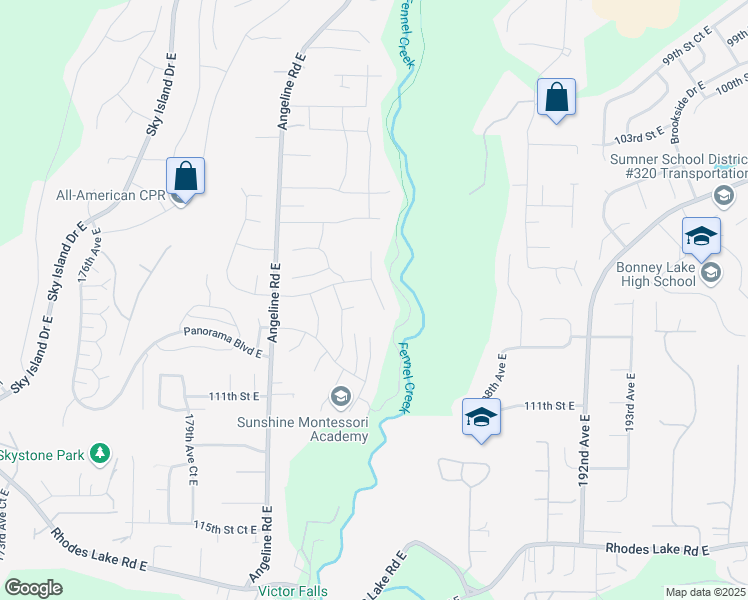 map of restaurants, bars, coffee shops, grocery stores, and more near 10911 185th Avenue East in Bonney Lake