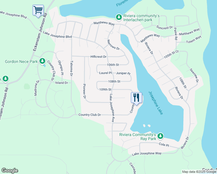 map of restaurants, bars, coffee shops, grocery stores, and more near 11309 109th Street in Anderson Island