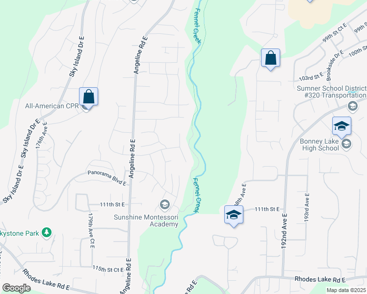 map of restaurants, bars, coffee shops, grocery stores, and more near 10902 185th Avenue East in Bonney Lake