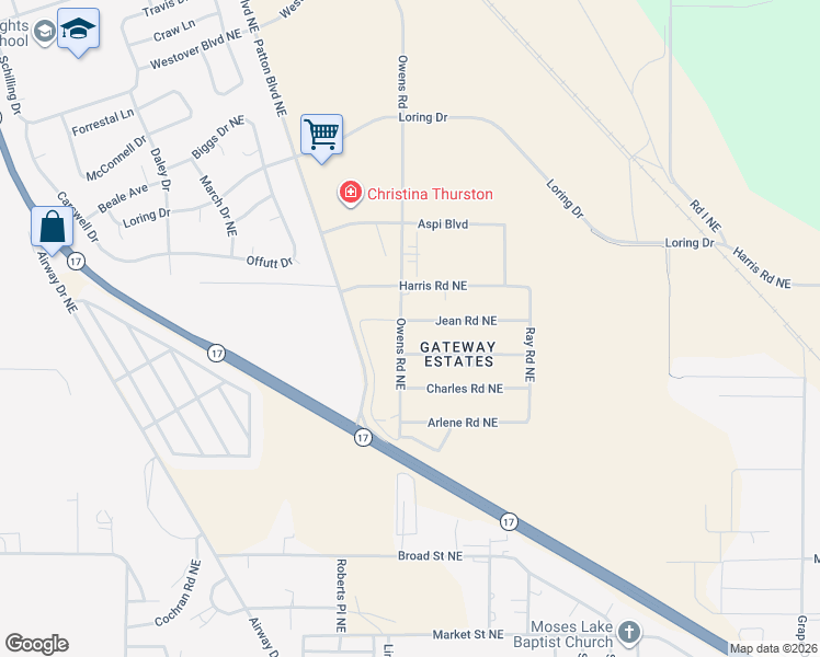 map of restaurants, bars, coffee shops, grocery stores, and more near 8485 Harris Road Northeast in Moses Lake