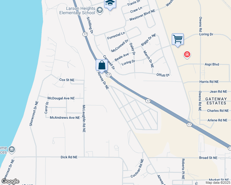 map of restaurants, bars, coffee shops, grocery stores, and more near 4946 Airway Drive Northeast in Moses Lake