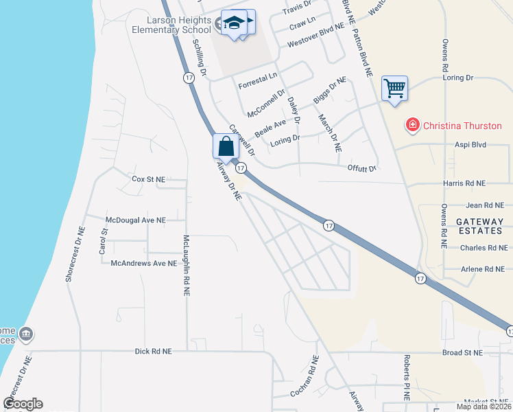 map of restaurants, bars, coffee shops, grocery stores, and more near 4946 Airway Drive Northeast in Moses Lake