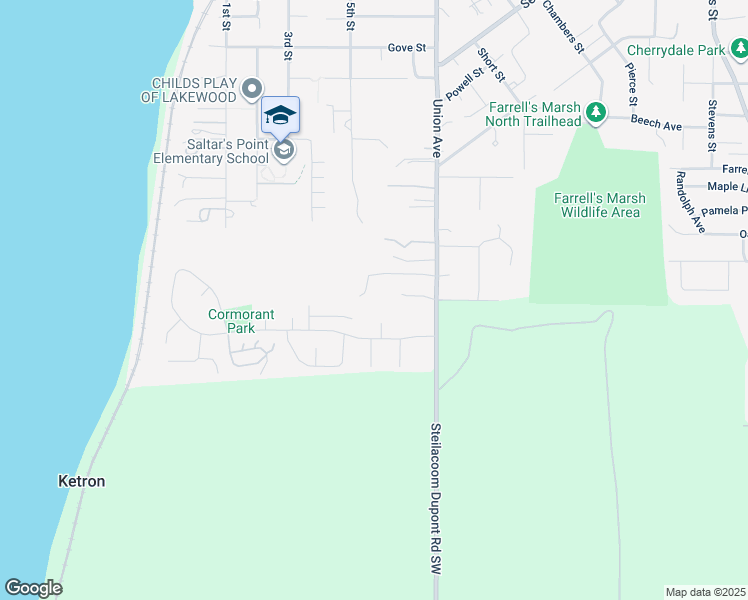 map of restaurants, bars, coffee shops, grocery stores, and more near 1310 Union Avenue in Steilacoom