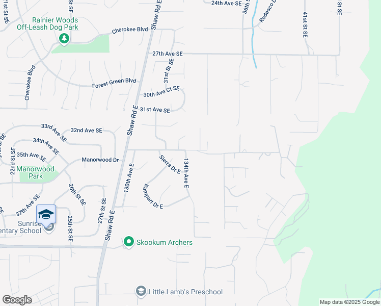 map of restaurants, bars, coffee shops, grocery stores, and more near 3226 32nd Street Place Southeast in Puyallup