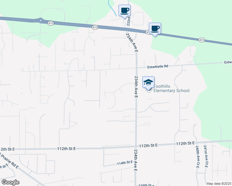 map of restaurants, bars, coffee shops, grocery stores, and more near 10606 232nd Avenue East in Buckley
