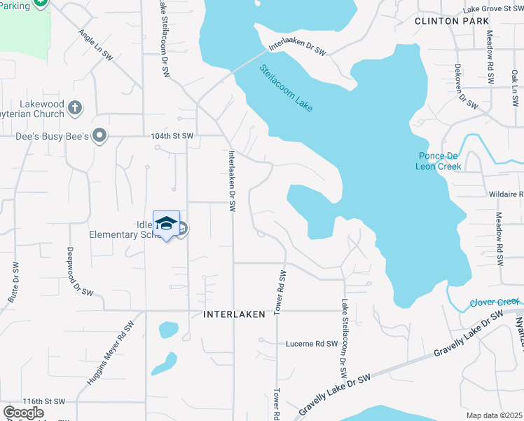 map of restaurants, bars, coffee shops, grocery stores, and more near 10615 Lake Steilacoom Drive Southwest in Tacoma