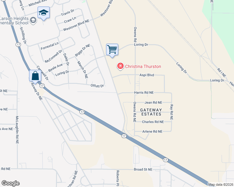 map of restaurants, bars, coffee shops, grocery stores, and more near 6527 Patton Boulevard Northeast in Moses Lake