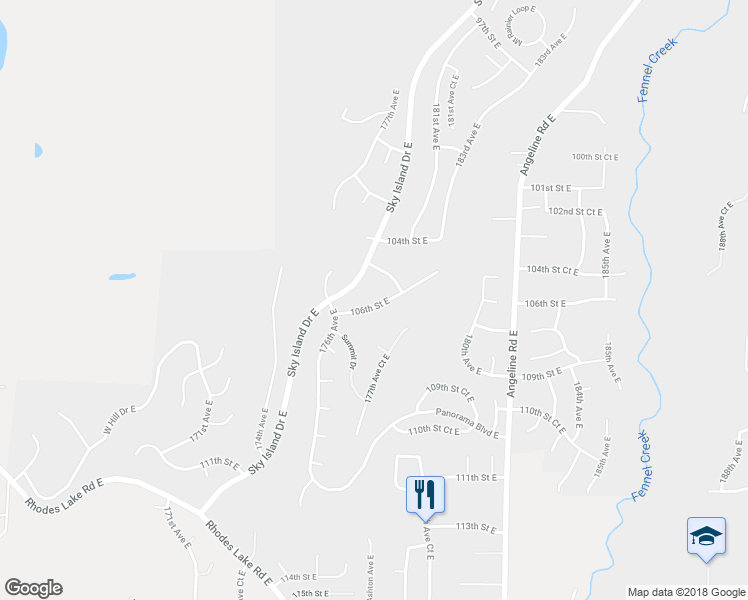 map of restaurants, bars, coffee shops, grocery stores, and more near 17704 106th Street East in Bonney Lake