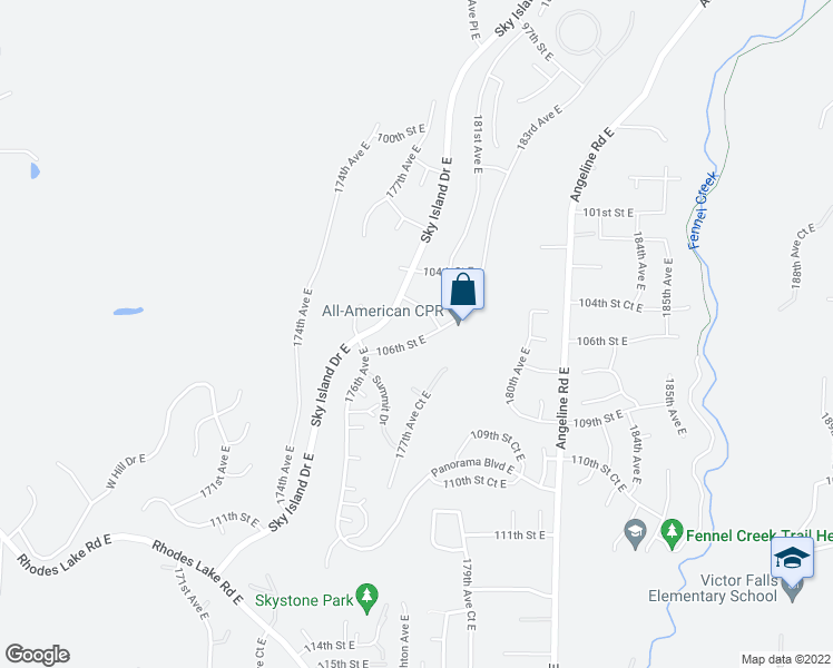 map of restaurants, bars, coffee shops, grocery stores, and more near 17708 106th Street East in Bonney Lake