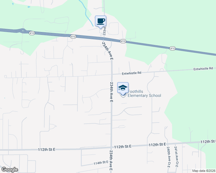 map of restaurants, bars, coffee shops, grocery stores, and more near 10506 234th Avenue East in Buckley