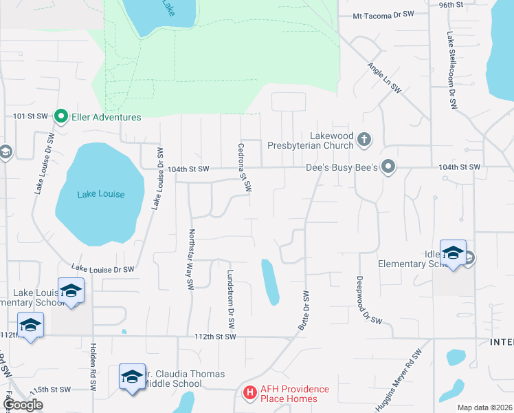 map of restaurants, bars, coffee shops, grocery stores, and more near 10514 90th Avenue Southwest in Lakewood