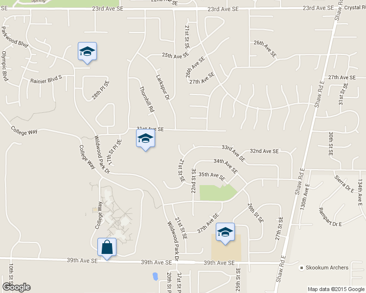 map of restaurants, bars, coffee shops, grocery stores, and more near 3207 21st Street Place Southeast in Puyallup
