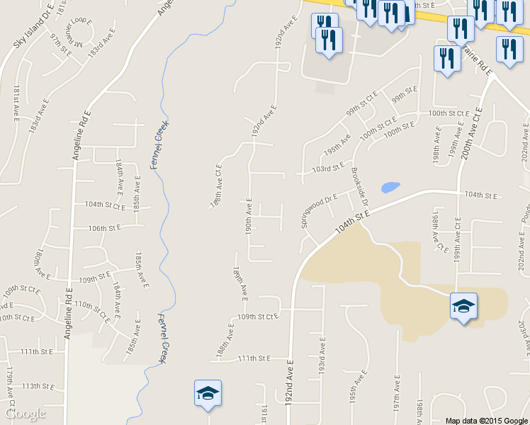 map of restaurants, bars, coffee shops, grocery stores, and more near 10417 190th Avenue Court East in Bonney Lake