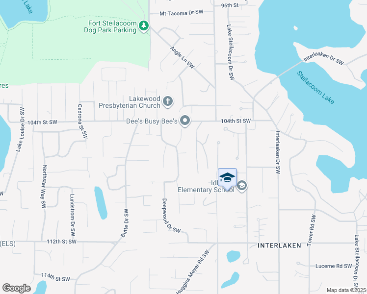 map of restaurants, bars, coffee shops, grocery stores, and more near 10441 Delwood Dr SW in Tacoma
