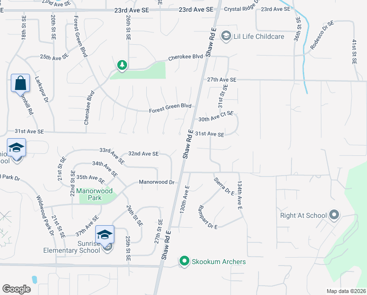 map of restaurants, bars, coffee shops, grocery stores, and more near 3107 28th Place Southeast in Puyallup