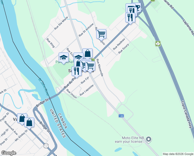 map of restaurants, bars, coffee shops, grocery stores, and more near in Saint Leonard