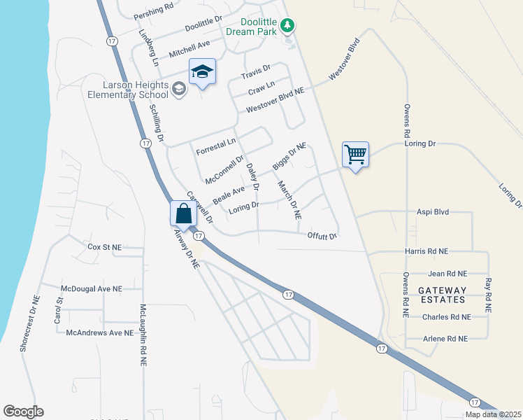 map of restaurants, bars, coffee shops, grocery stores, and more near 302 Daley Drive in Moses Lake