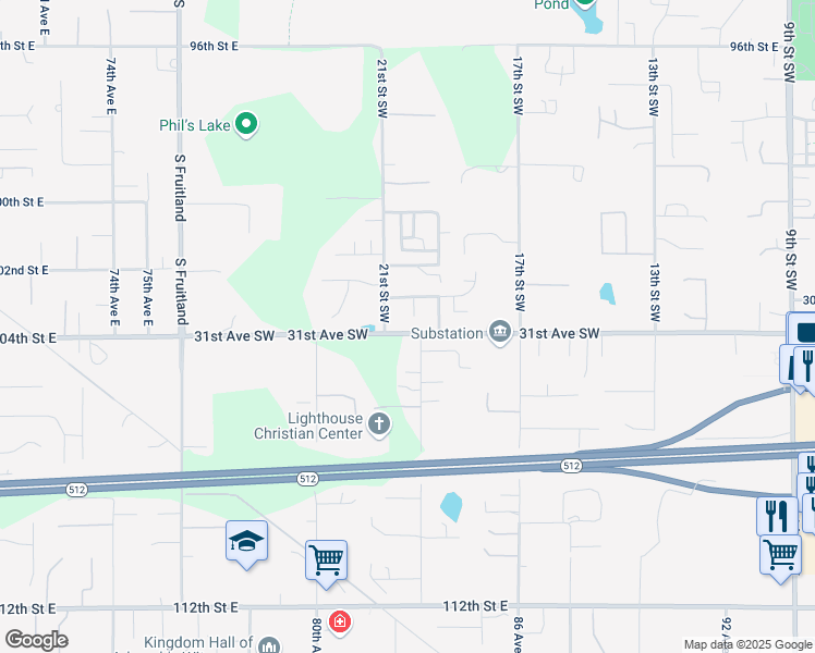 map of restaurants, bars, coffee shops, grocery stores, and more near 3004 20th Street Place Southwest in Puyallup