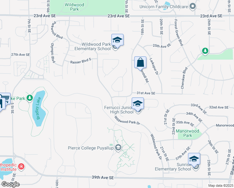 map of restaurants, bars, coffee shops, grocery stores, and more near 1526 29th Place Southeast in Puyallup