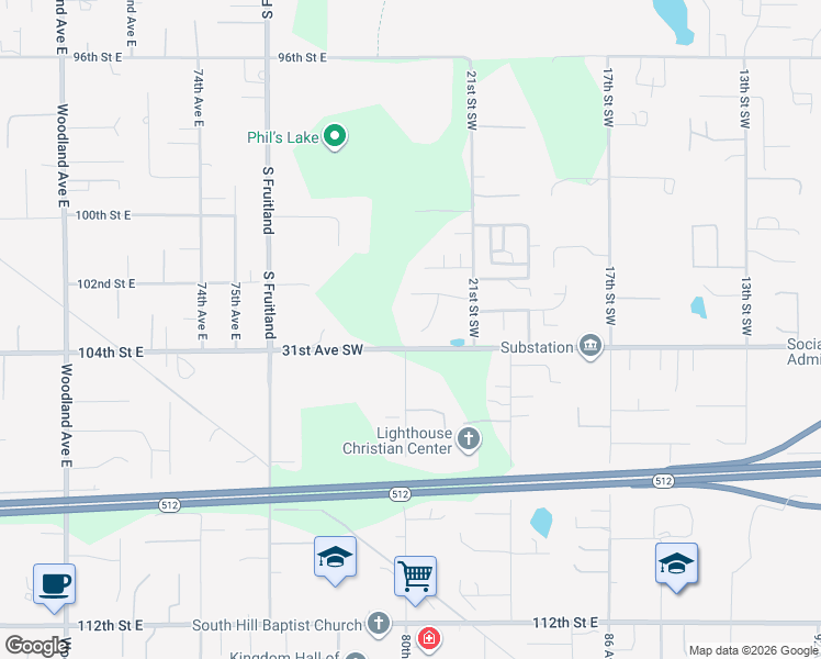 map of restaurants, bars, coffee shops, grocery stores, and more near 2920 22nd Street Place Southwest in Puyallup
