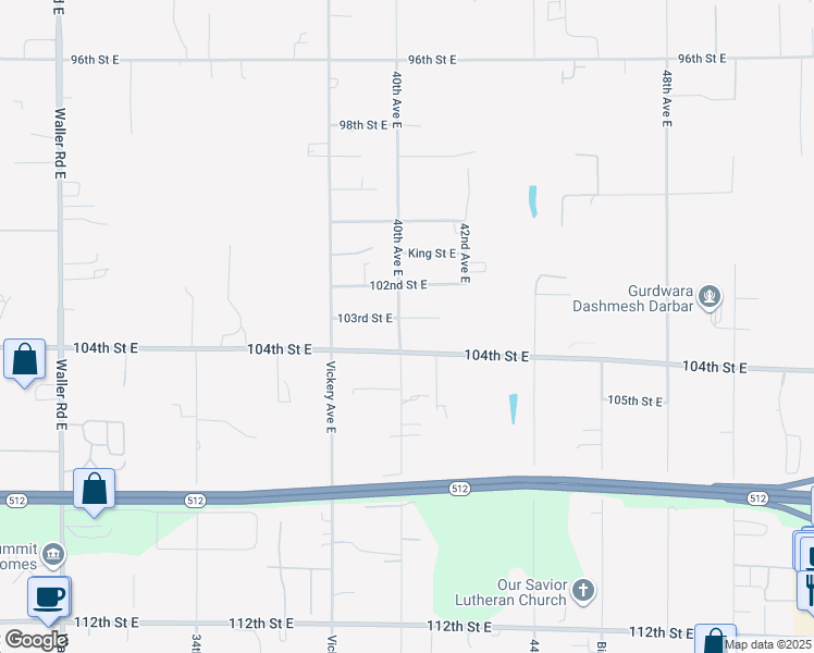 map of restaurants, bars, coffee shops, grocery stores, and more near 10302 40th Avenue East in Tacoma