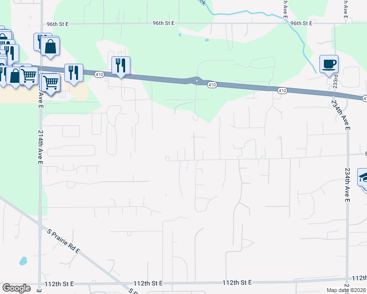 map of restaurants, bars, coffee shops, grocery stores, and more near 22301 Entwhistle Road East in Buckley