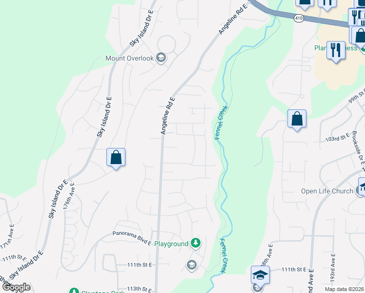 map of restaurants, bars, coffee shops, grocery stores, and more near 18309 103rd Street Court East in Bonney Lake