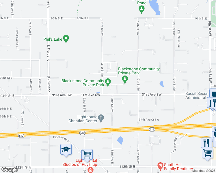 map of restaurants, bars, coffee shops, grocery stores, and more near 3004 20th Street Place Southwest in Puyallup