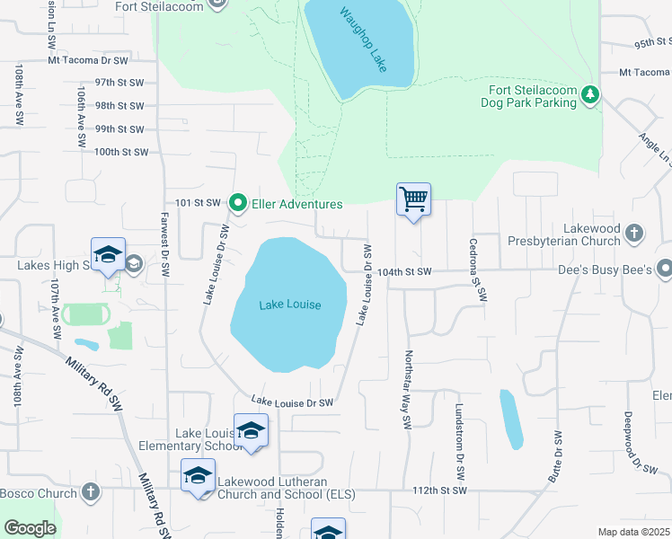 map of restaurants, bars, coffee shops, grocery stores, and more near 10224 Melody Lane Southwest in Tacoma
