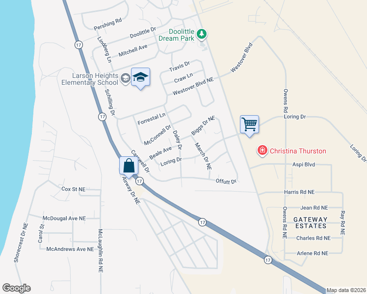 map of restaurants, bars, coffee shops, grocery stores, and more near 202 Daley Drive in Moses Lake
