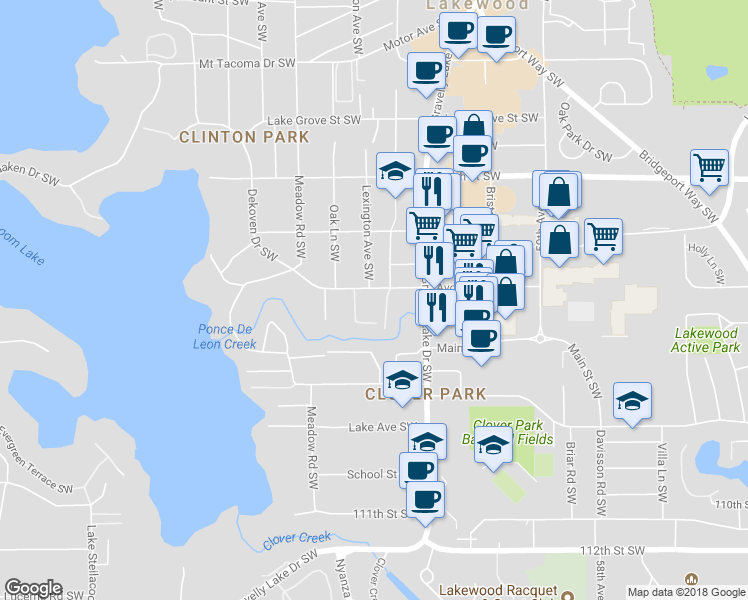 map of restaurants, bars, coffee shops, grocery stores, and more near 6508 Avondale Road Southwest in Tacoma