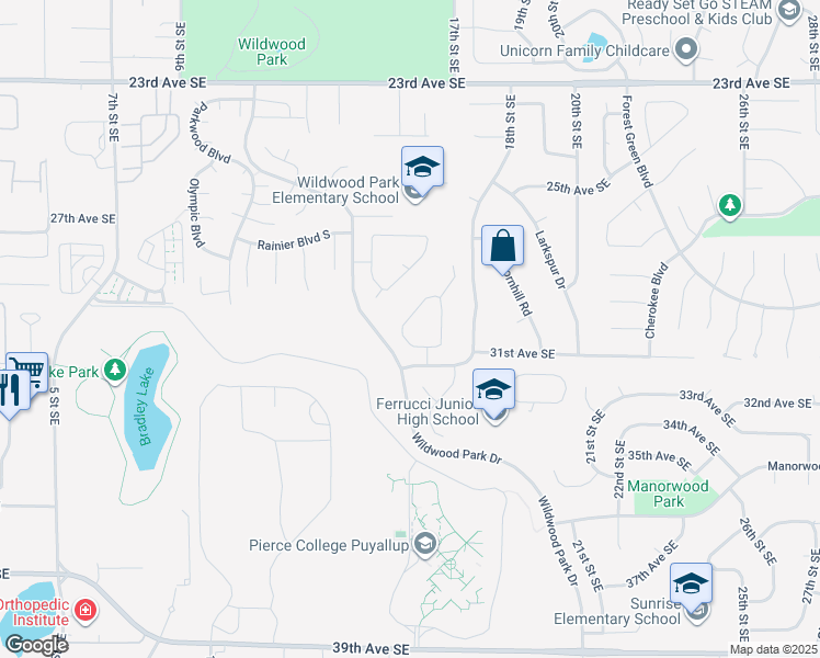 map of restaurants, bars, coffee shops, grocery stores, and more near 1526 29th Place Southeast in Puyallup