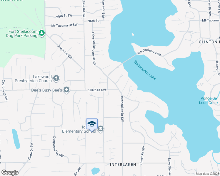 map of restaurants, bars, coffee shops, grocery stores, and more near 8021 104th Street Southwest in Tacoma