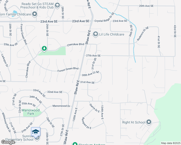 map of restaurants, bars, coffee shops, grocery stores, and more near 3018 30th Avenue Southeast in Puyallup