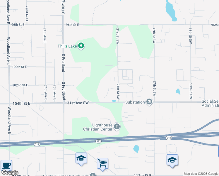 map of restaurants, bars, coffee shops, grocery stores, and more near 2920 22nd Street Place Southwest in Puyallup