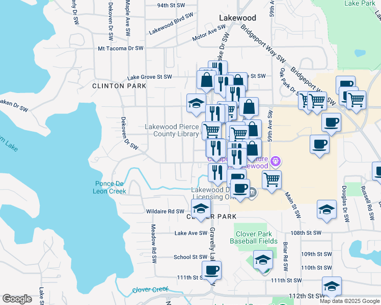 map of restaurants, bars, coffee shops, grocery stores, and more near 10213 Lexington Avenue Southwest in Lakewood