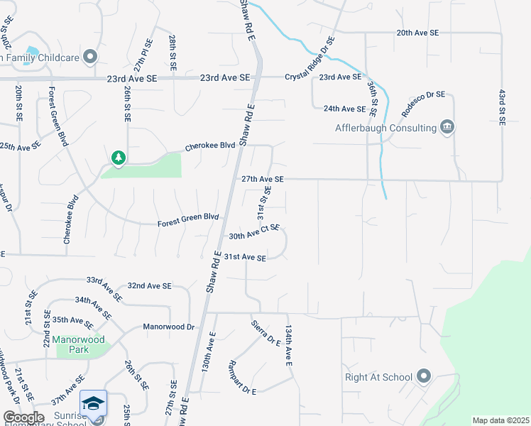 map of restaurants, bars, coffee shops, grocery stores, and more near 2822 31st Street Southeast in Puyallup