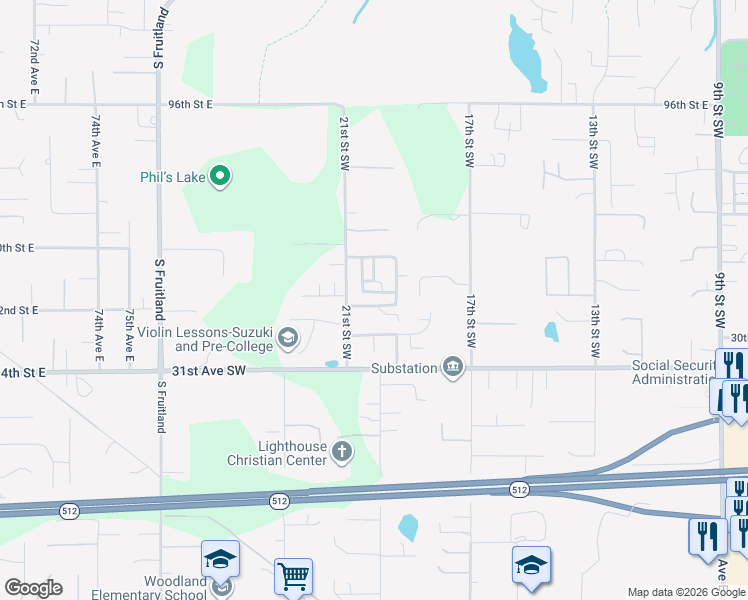 map of restaurants, bars, coffee shops, grocery stores, and more near 1922 28th Avenue Court Southwest in Puyallup