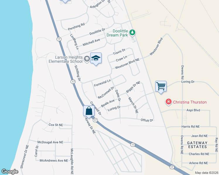 map of restaurants, bars, coffee shops, grocery stores, and more near 9021B McConnell Drive in Moses Lake