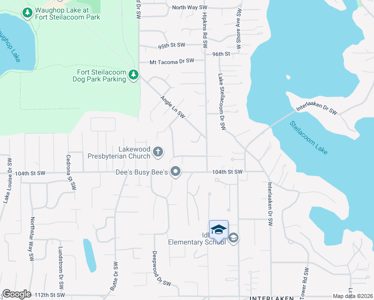 map of restaurants, bars, coffee shops, grocery stores, and more near 8414 101st Street Court Southwest in Tacoma