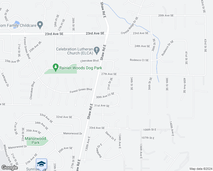 map of restaurants, bars, coffee shops, grocery stores, and more near 2822 31st Street Southeast in Puyallup