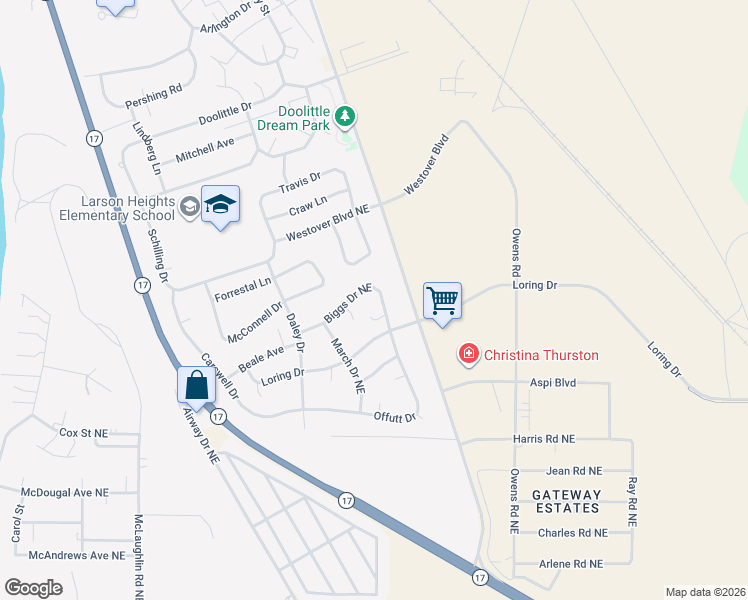map of restaurants, bars, coffee shops, grocery stores, and more near 429 Biggs Drive Northeast in Moses Lake