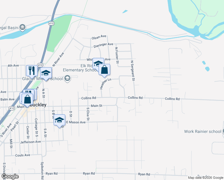 map of restaurants, bars, coffee shops, grocery stores, and more near 256 Shamrock Ct in Buckley