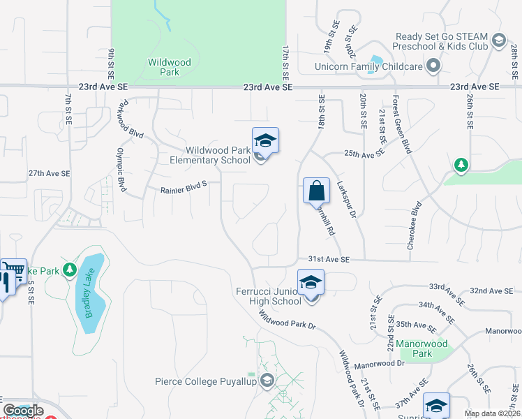 map of restaurants, bars, coffee shops, grocery stores, and more near 1530 28th Place Southeast in Puyallup