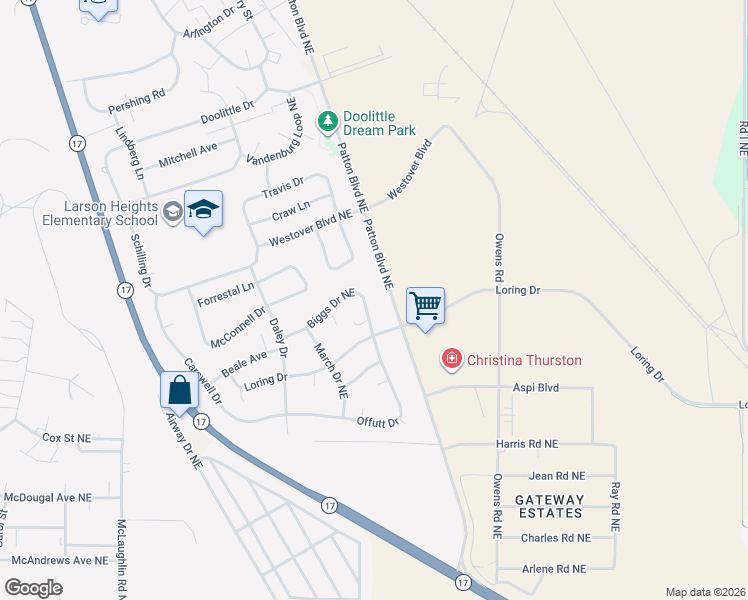 map of restaurants, bars, coffee shops, grocery stores, and more near 432 Biggs Drive Northeast in Moses Lake