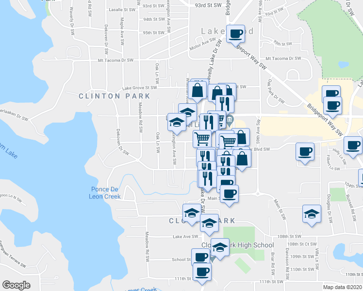 map of restaurants, bars, coffee shops, grocery stores, and more near 10213 Lexington Avenue Southwest in Lakewood