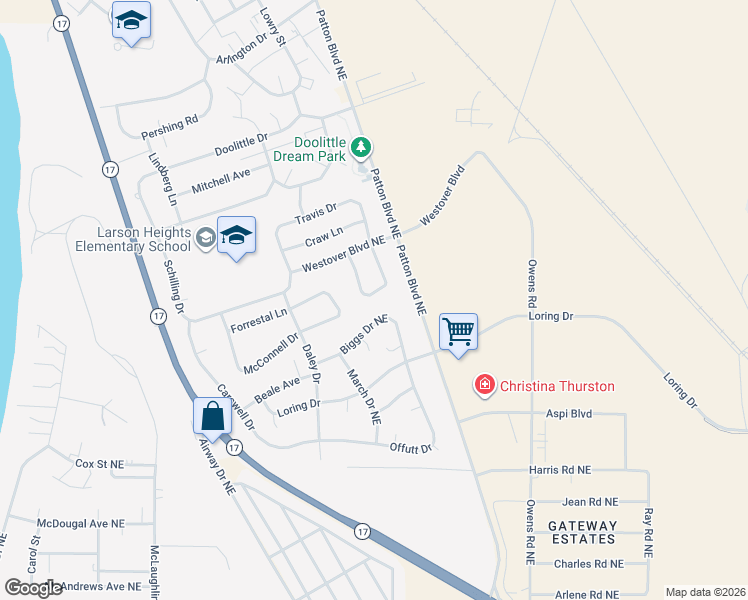 map of restaurants, bars, coffee shops, grocery stores, and more near 8956A Tinker Loop in Moses Lake
