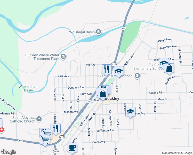 map of restaurants, bars, coffee shops, grocery stores, and more near 640 Park Avenue in Buckley