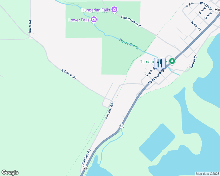 map of restaurants, bars, coffee shops, grocery stores, and more near Conglomerate Street in Hubbell