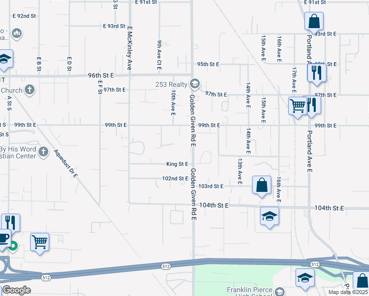 map of restaurants, bars, coffee shops, grocery stores, and more near 10012 Golden Given Road East in Tacoma